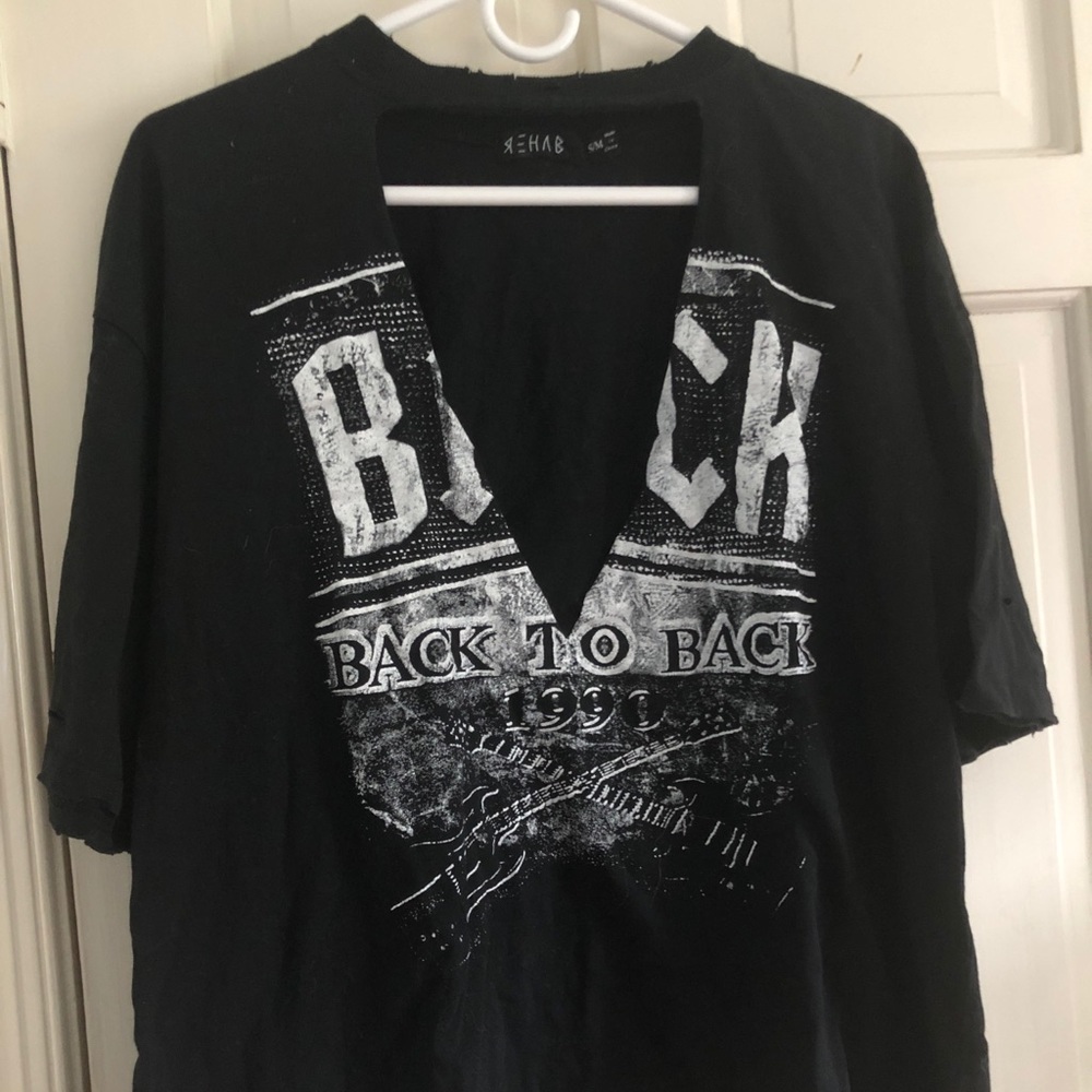 Black Graphic Tee with Plunging Neckline